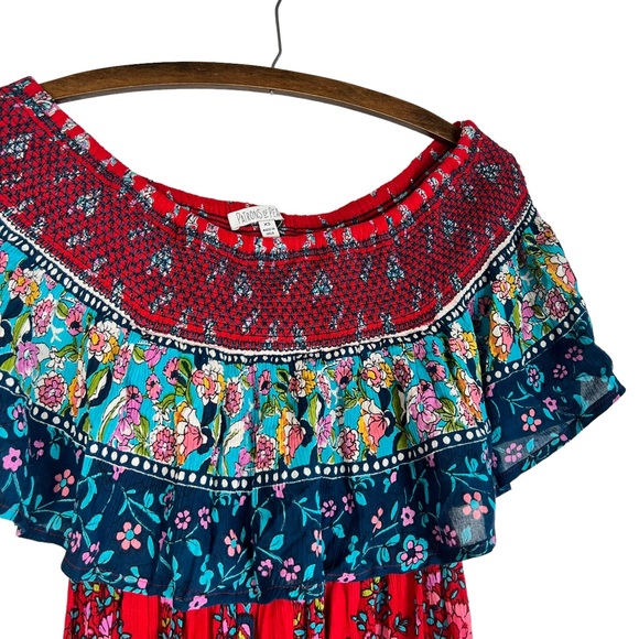 Patrons of Peace women’s off shoulder tiered maxi dress SZ XS - Picture 2 of 10